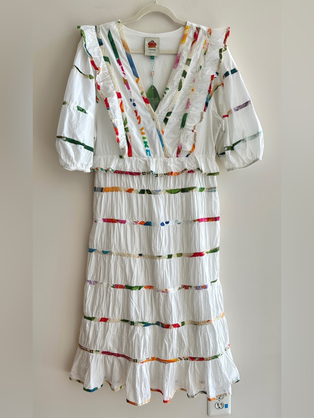 Farm Rio Mixed Off-White Prints Midi Dress, Size Large, NWT - Picture 3 of 16
